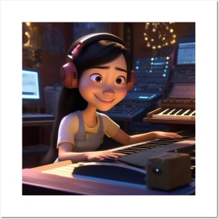 A Female Keyboard Player As A Pixar Cartoon Character Posters and Art